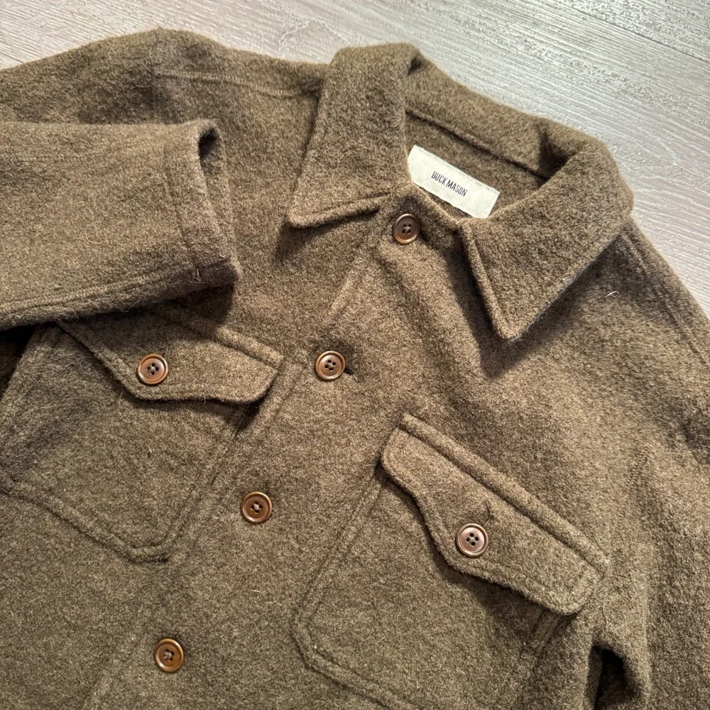 Buck Mason Jacket Mens XS Olive Green Avalanche Shirt Merino Wool CPO Workwear